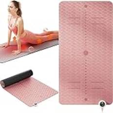 Elektrisk uppvärmd yogamatta, 8 mm förtjockad TPE mjuk träningsmatta, halkfri yogamatta for vintern, träningspass varm yogamatta, temperaturjusterbar 10-60℃, 1-12h timer, for hemmet(Pink)