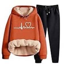 Termiska damunderkläder set termisk födelsedag nytt lamm fleece rund hals huvtröja vinter ungdom tjock varm enfärgad topp med huva plus size kostym termisk skjorta kvinnor, Orange, 3XL