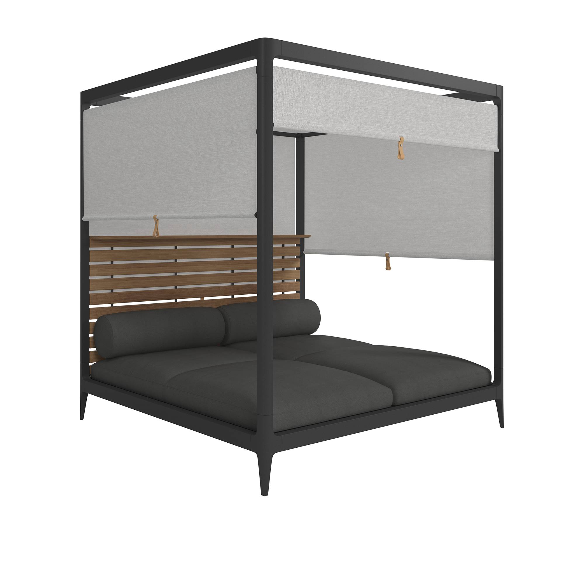 Gloster - Grid Cabana, Teak Back, incl. Screens, Fabric Cat. B Blend Coal - Solsängar - Henrik Pedersen - Trä