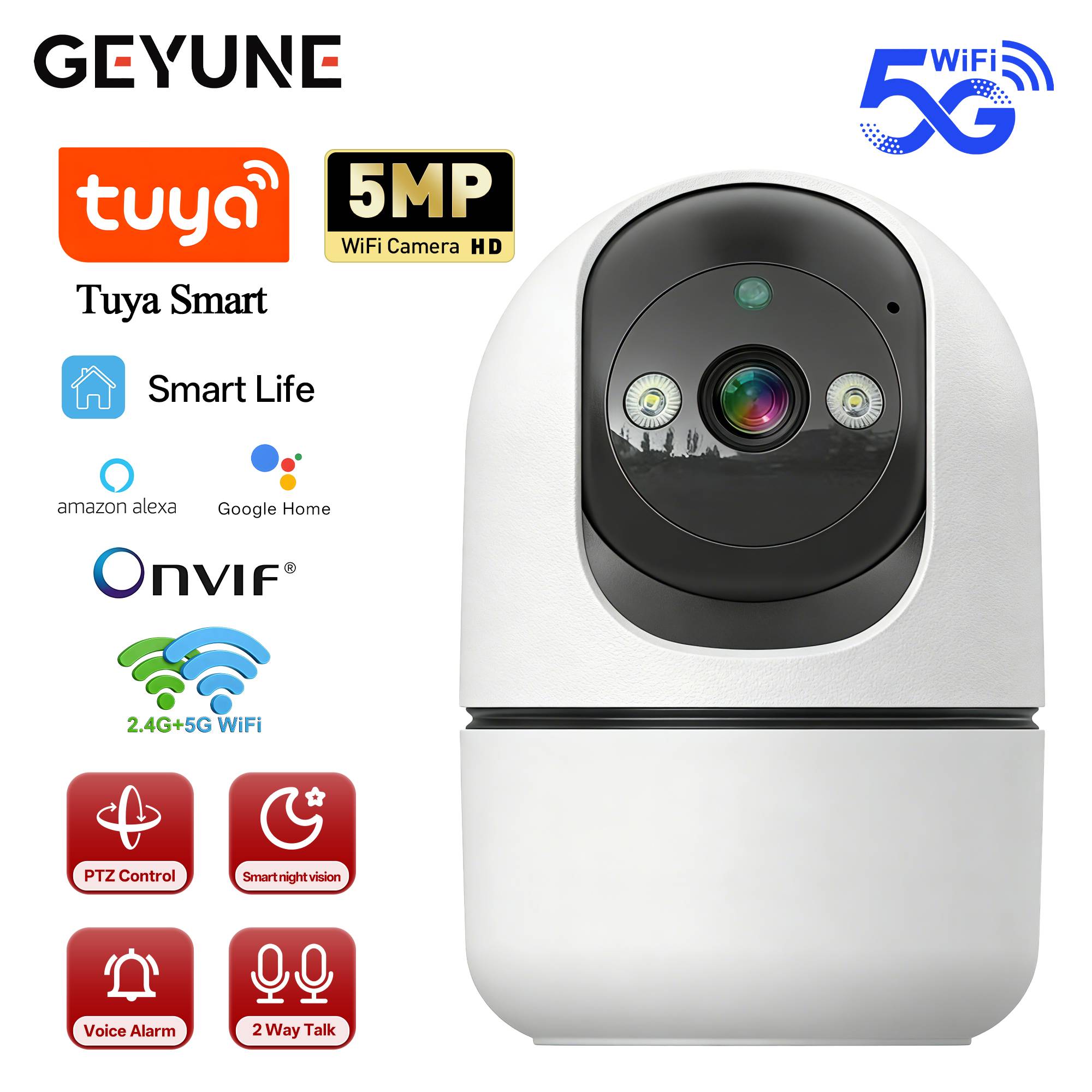 5mp Tuya 5G WiFi IP Camera Indoor Wireless Security Surveillance Camera Auto Tracking Baby Monitor IR Night Vision 6x Zoom Cam