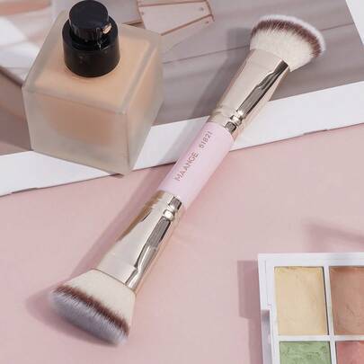 1 st mjuk professionell foundationborste med dubbla ändar, reseborste för makeup, lämplig för flytande, kräm- och puderprodukter, kan användas för att - Rosa