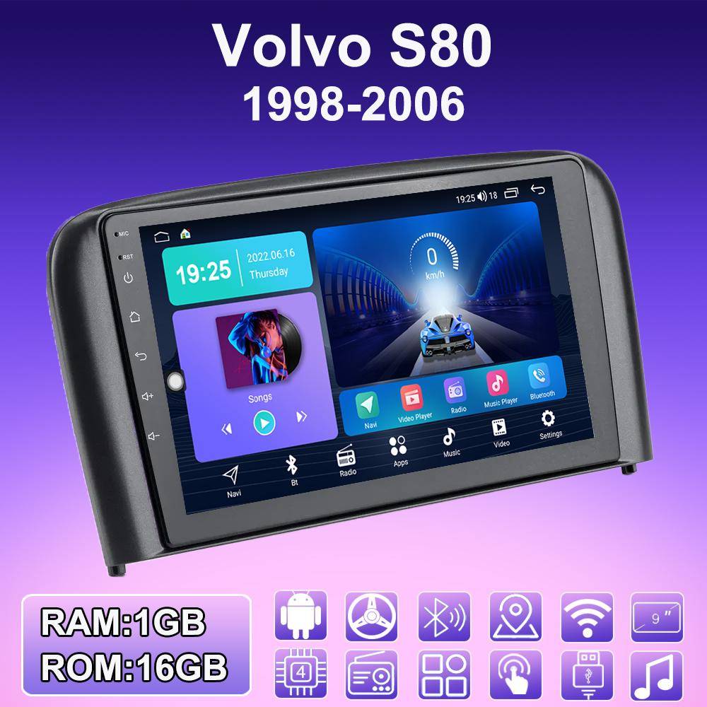 2 DIN Android Bilradio För Volvo S80 1998-2006 Multimediaspelare Huvudenhet Stereo GPS Navigation WIFI 1+16GB