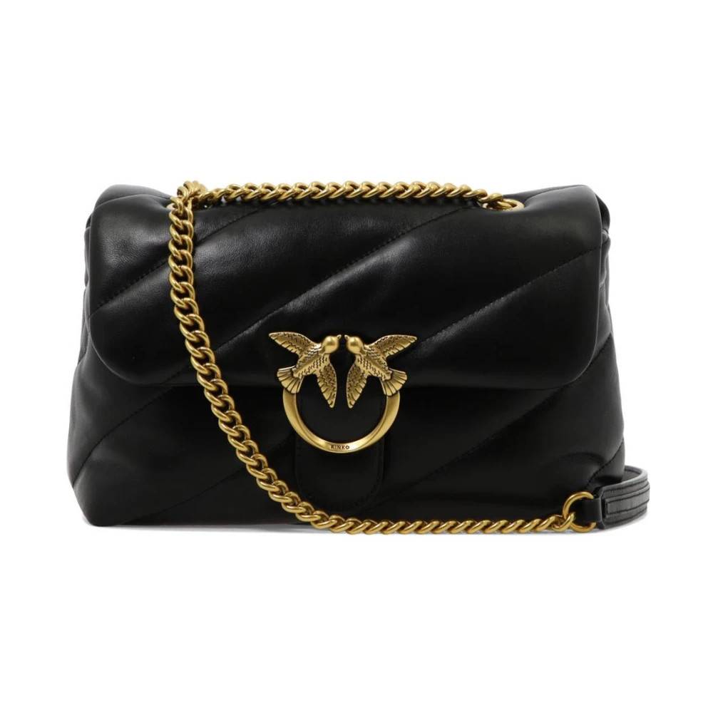 PINKO Love Birds Quilted Leather Shoulder Bag - Tasker - Dame - Sort - ONE SIZE - Uld