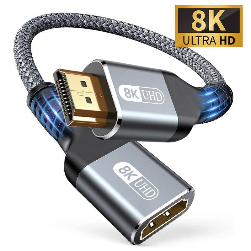 HDMI 2.1 8K Hane till Hona Kabel HDMI Förlängning Flätad Sladd 8K@60Hz 4K@240Hz Förlängare Adapter för Roku TV PS5 HDTV Blu-ray