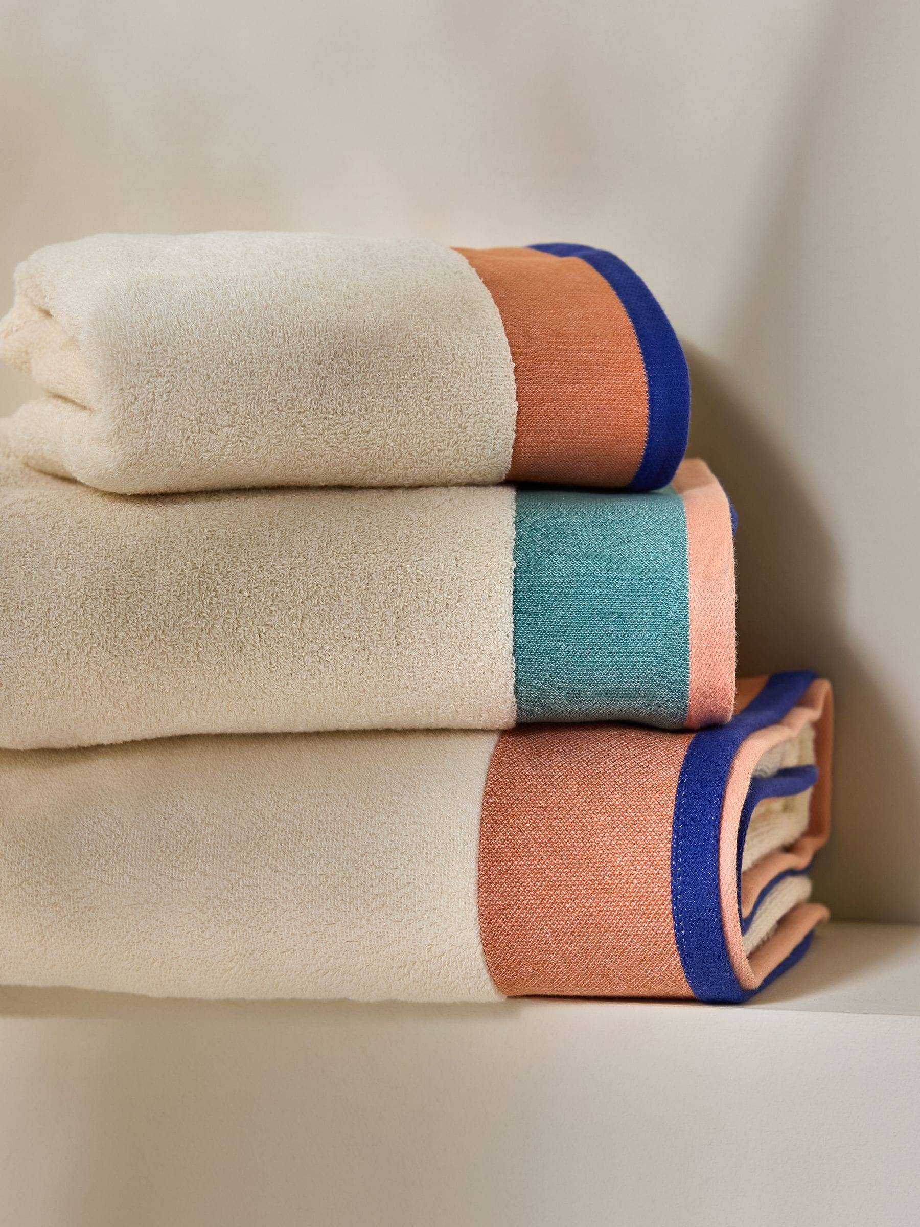 MADE. COM MADE. COM Navy/Peach Dax Border 100% Cotton Towel