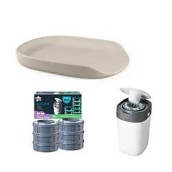 Startpaket - Skötbädd Sebra, Blöjhink inkl. 6-pack Refill - Seabreeze Beige