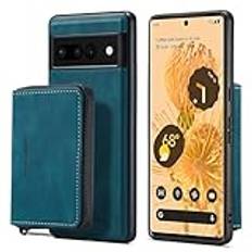 Telefonskyddspaket Wallet Case with Card Holder for Google Pixel 7, Leather Magnetic 2-IN-1 Detachable Case,Zipper wallet case Shockproof Cover for Google Pixel 7 with Wireless Charging Fall(Blu)