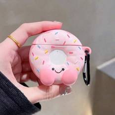 Anime 1st rosa söt tecknad munkdesign mjukt silikonskyddsskal + karbinhake kompatibel med Apple 1/2/3/Pro/Pro 2:a generationen, kreativ design (AirPods1/2,AirPods Pro,AirPods 3,AirPods Pro (2nd generation),AirPods 4)