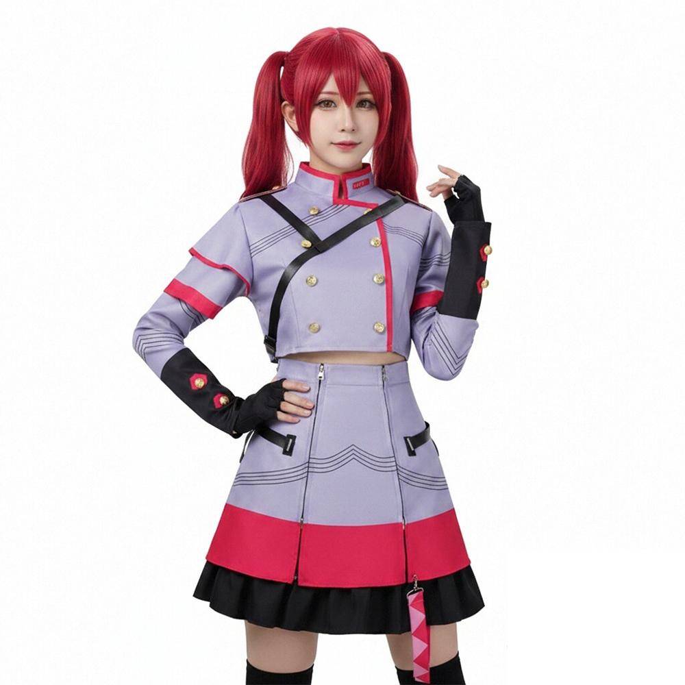 Anime Cosplay Kostym Militär Uniform Cosplay Kostymer För Kvinnor Ljuslila Röd Komplett Set Med Tillbehör Halloween Konvent cm gray