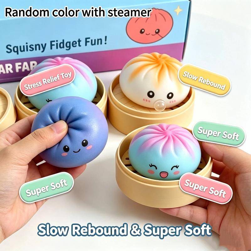 Söta Dumpling Squishy Stresslindrande Fidget-leksaker Regnbågsmysterier Dumplings Avslappnande Klämleksaker Skrivbordstillbehör yellow