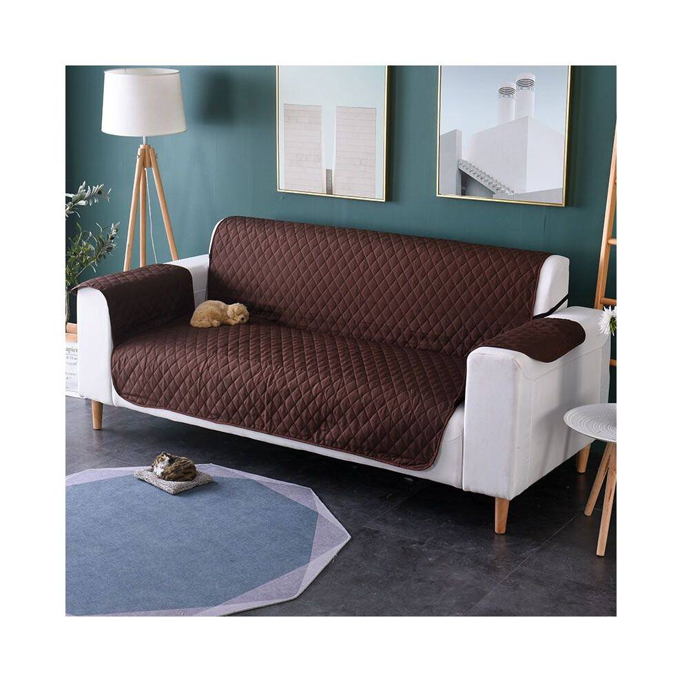 (Coffee-3 Seater)Reversible Quilted Sofa Cover Furniture Protector Throw Waterproof With Strap