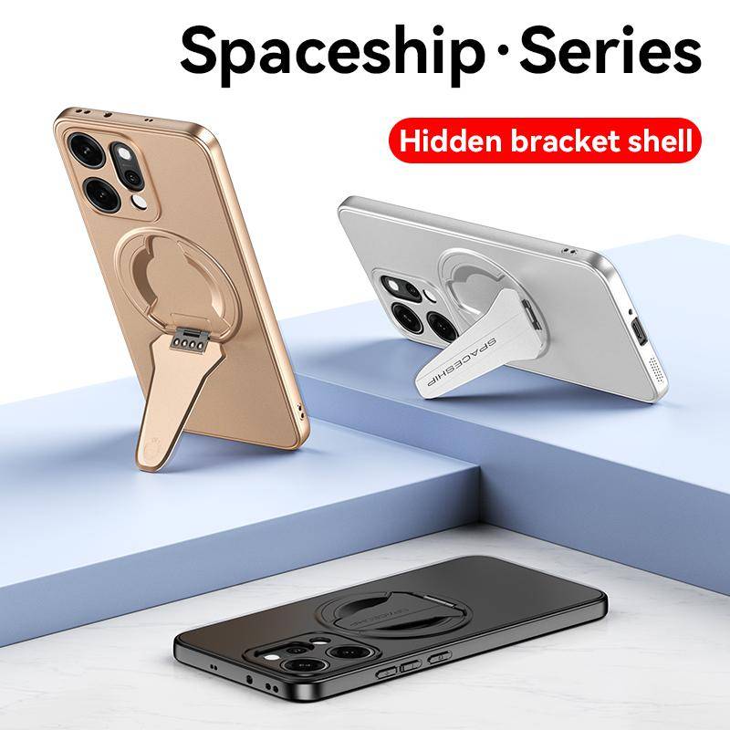 För Oppo Reno 13 14 Reno13 Reno14 Pro Fodral Magnetisk Sug Metalliska Färger Rymdskeppsstil Stativ Mjuk Pläterad Skyddsskal