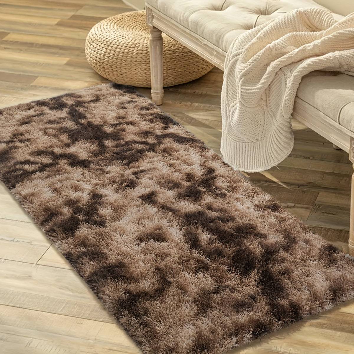 1pc Nordic Style High-Density Plush Mat, Square Mat, Light -Friendly and Easy to Clean, - Tie-dye Brown / 50x120cm/19.69x47.24inch