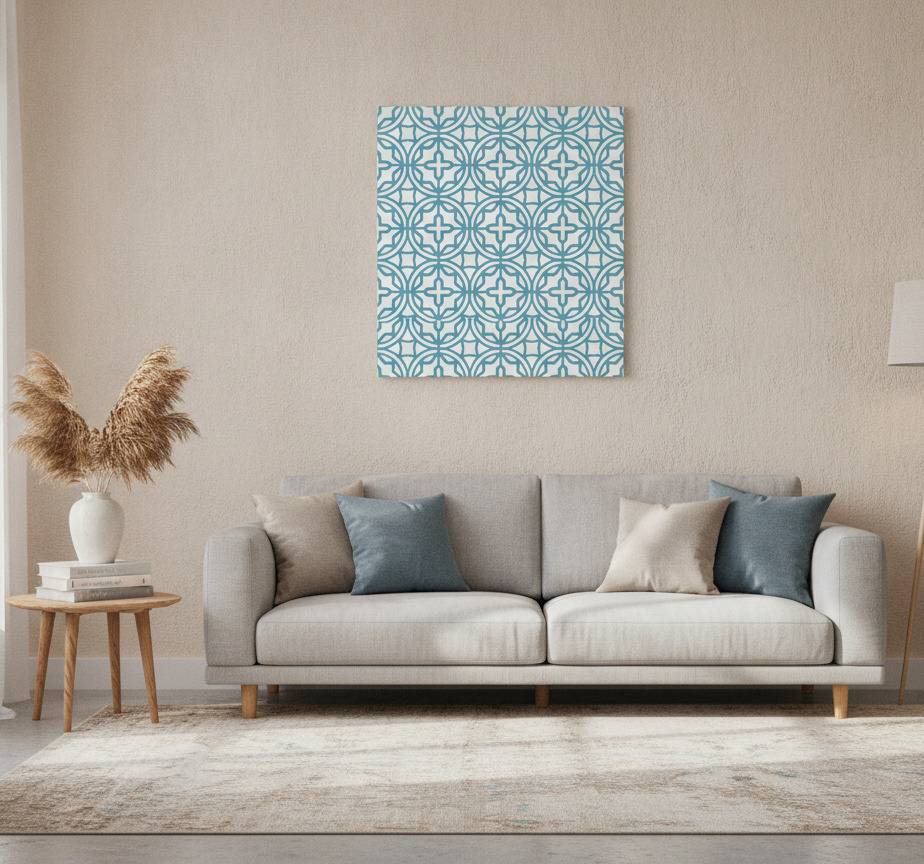 Blå canvas tavla med geometriskt turkoss mönster