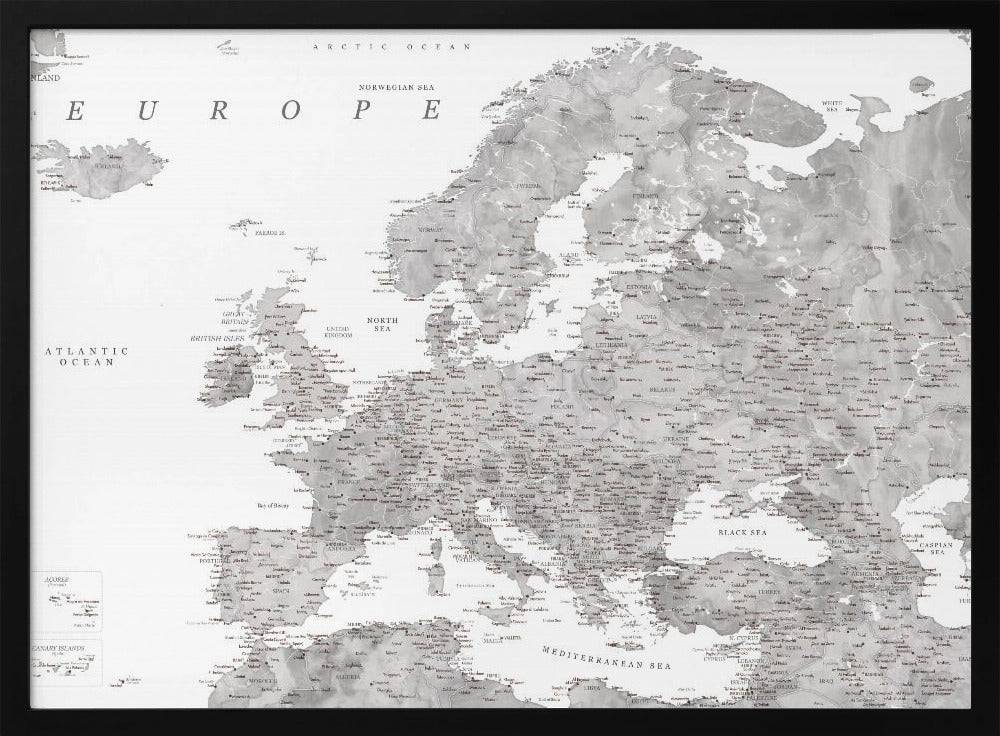 Gray watercolor Europe map Poster - 100x70 cm / 40x28″