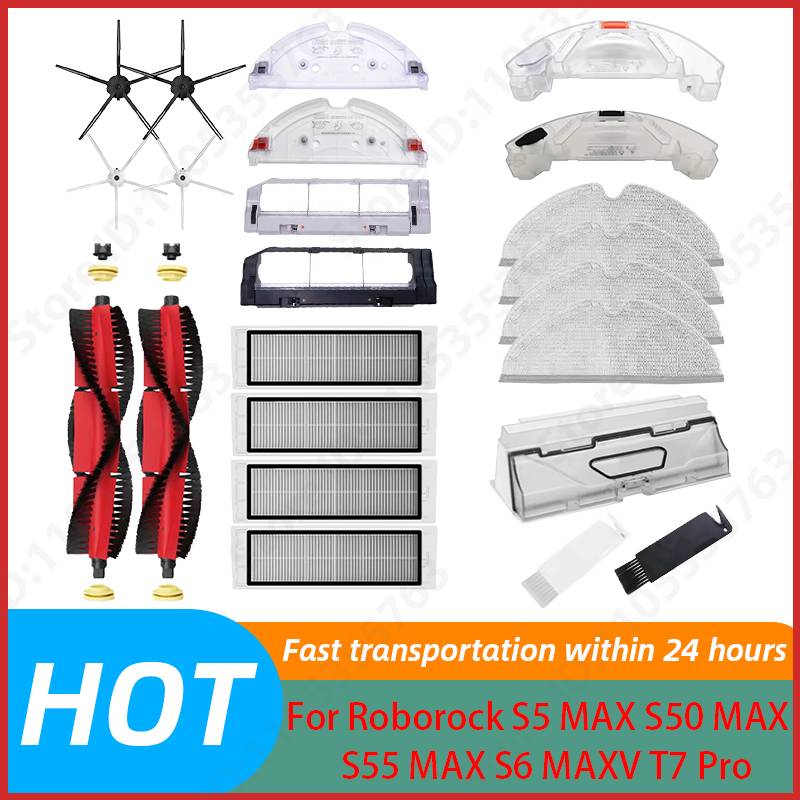 Roborock S5 MAX S50 MAX S55 MAX S6 MAXV HEPA Filter Side/Main Brush Water Tank Tray Mop Dust Box Vacuum Cleaner Accessories