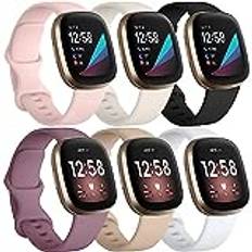 Charlam 6-pack remmar kompatibla med Fitbit Versa 3/Versa 4 remmar/Fitbit Sense/Sense 2 rem, mjukt sportklockarmband ersättningsarmband för kvinnor män, små, mjuka färger