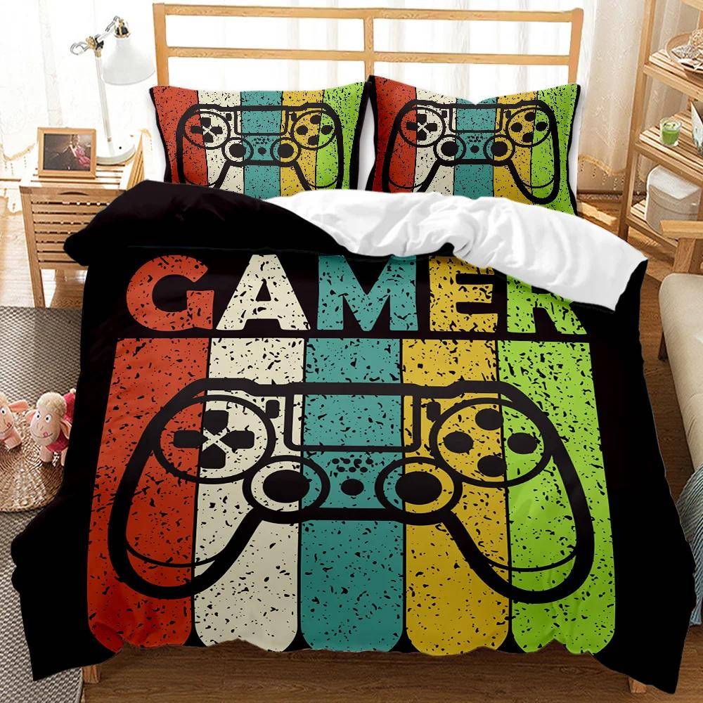Gamer Påslakanset Pojkar Spelkonsol Sängkläder Set Videospel Påslakan Tonåringar Vuxna Dubbel Queen King Size Polyester Quiltöverdrag 70x133cm 2pcs