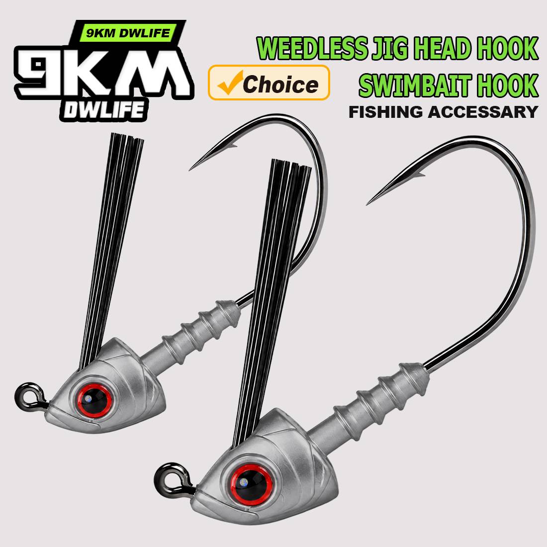 9KM 10pcs Weedless Swimbait Jig Head Hook Fishing Jig Hook with Fiberglass Weed Guard for Bass Fishing Saltwater Freshwater