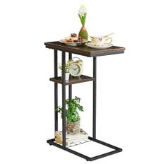 YMYNY Soffbord, sofftå, C-form med 2 våningar, förvaring, metallstruktur, för vardagsrum, sovrum, balkong, kontor, 40 x 26 x 61,5 cm, svart grå HST004G