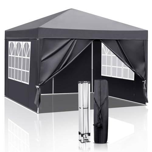 TactFire Pavillon 3x3 m,Faltpavillon 420D Oxford,4 Seitenteilen,Grau
