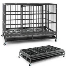 Sammenfoldeligt hundebur med 2 døre & Roller & udtrækkelig bakke transport bur transportkasse 120 x 76 x 90 cm