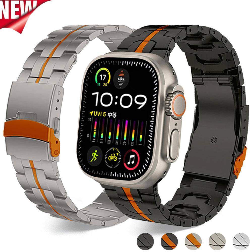 Metalltitanarmband för Apple Watch Band Ultra 2 49mm 44mm 45mm 46mm Affärsmän Remmar för iWatch 10 9 8 7 6 5 4 SE Correa black