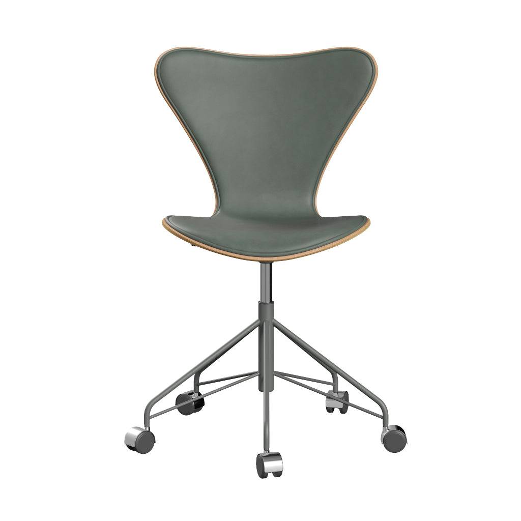Fritz Hansen - 3117 kontorstol, naturfiner og forsidepolstret i Grace læder Bøg - Concrete Grey læder - Silver Grey stel - Jacobsen Plus
