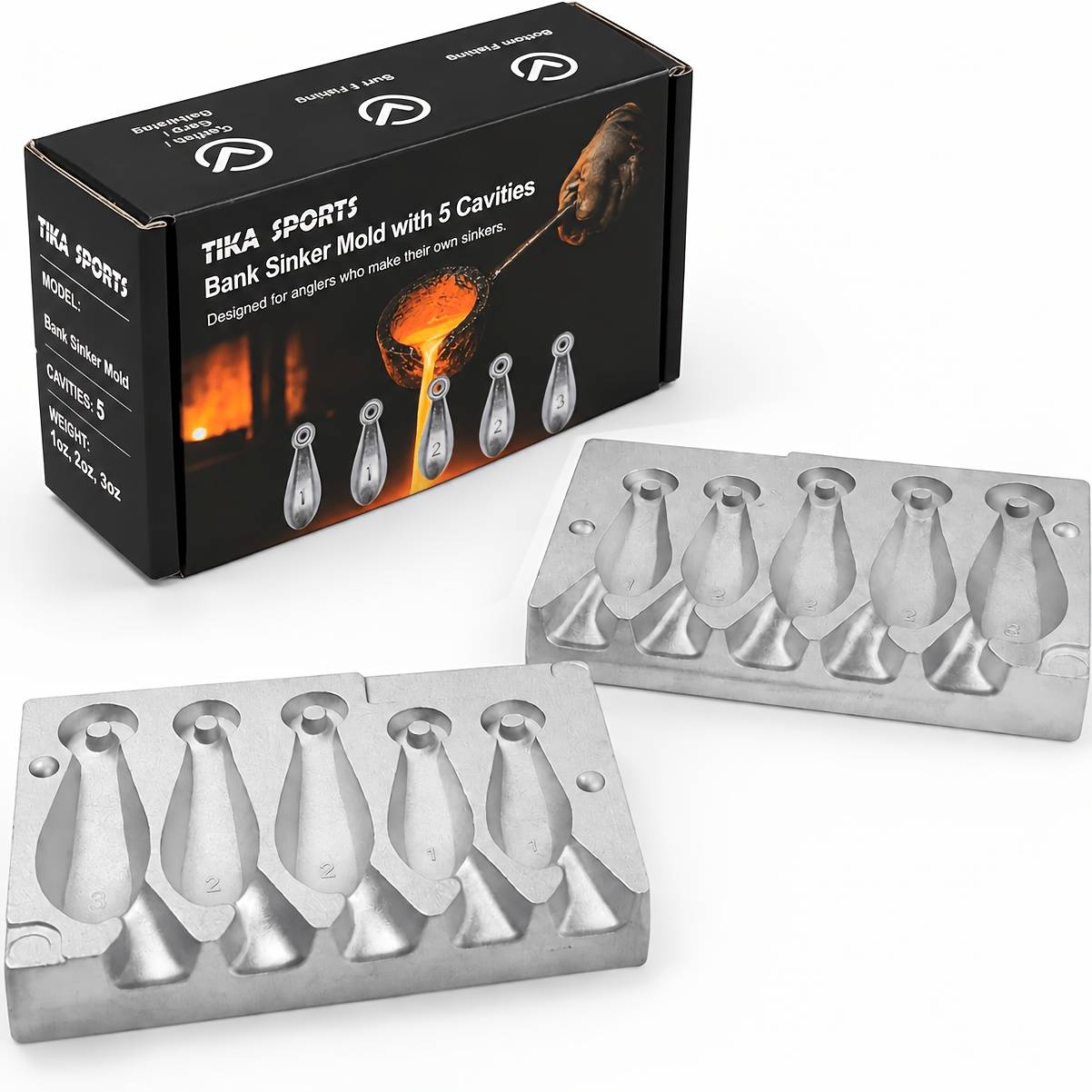 Bank Sinker Mold With 5 Cavities 1oz/2oz/3oz Fishing Weight Mold For Lead Sinkers