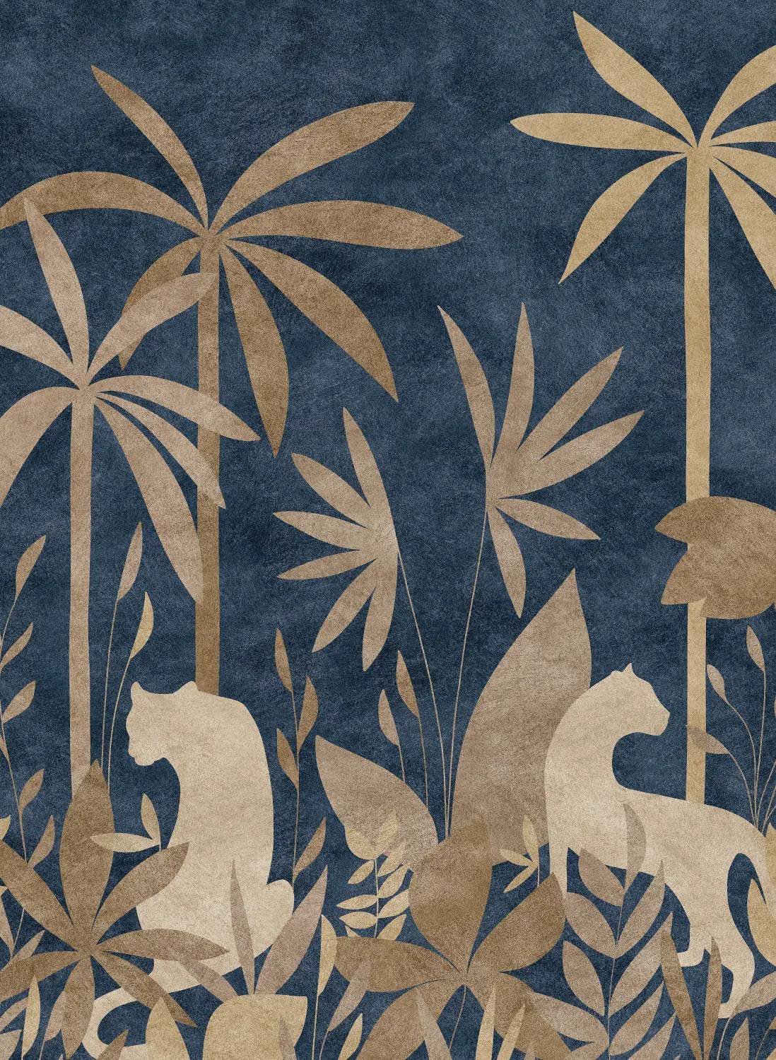 Isidore Leroy Mural Paradis Des Tigres Nocturne Dore Bahnen 1/2/3 - blue/brown/beige