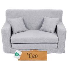 Flumi Personlig barnsoffa, barn, fåtölj, soffa, bäddsoffa, ungdomsrum med gravering, barnnamn, leksoffa för barnrum, sovfåtölj, sängfunktion, barnmöbler 92 x 40 x 60 (boucle grå)