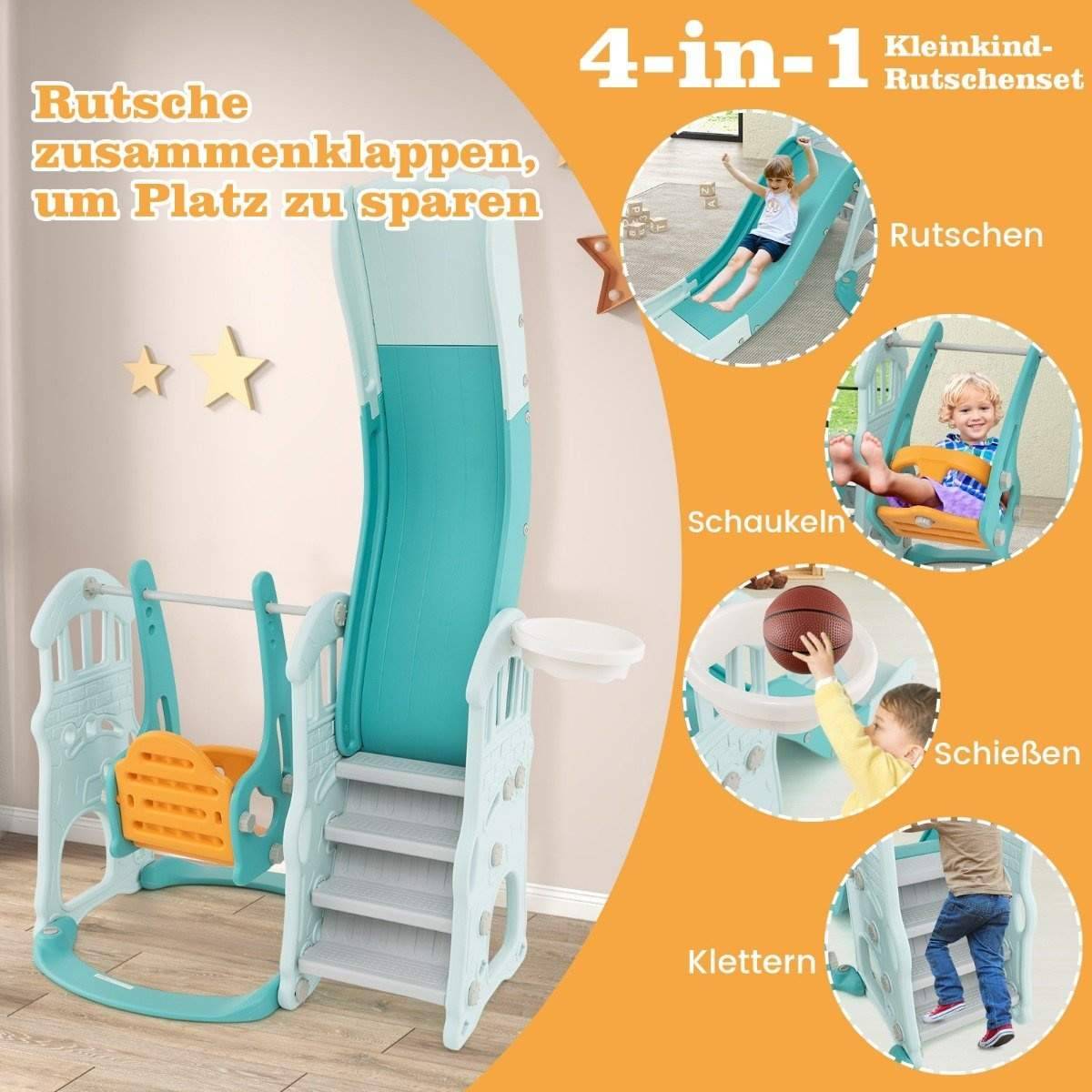 Børnegynge med højdejusterbar babyrutschebane 4 i 1 gynge & rutchebane & basketballkurve & stigegrøn