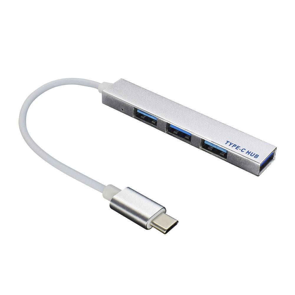 Notebook Type-C HUB 4-port USB Deconcentrator Aluminum Alloy Multi-port USB HUB Typec Docking Station - Silver