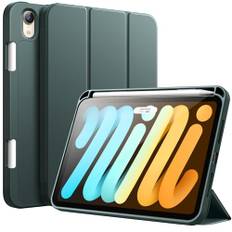 JETech Fodral för iPad mini (A17 Pro, 2024 Modell, 7:e Generationen) / mini 6 (2021 Modell, 6:e Generationen) med Pennhållare, Smal Tablett Case med Mjuk TPU Tillbaka (Dimmig Grön)