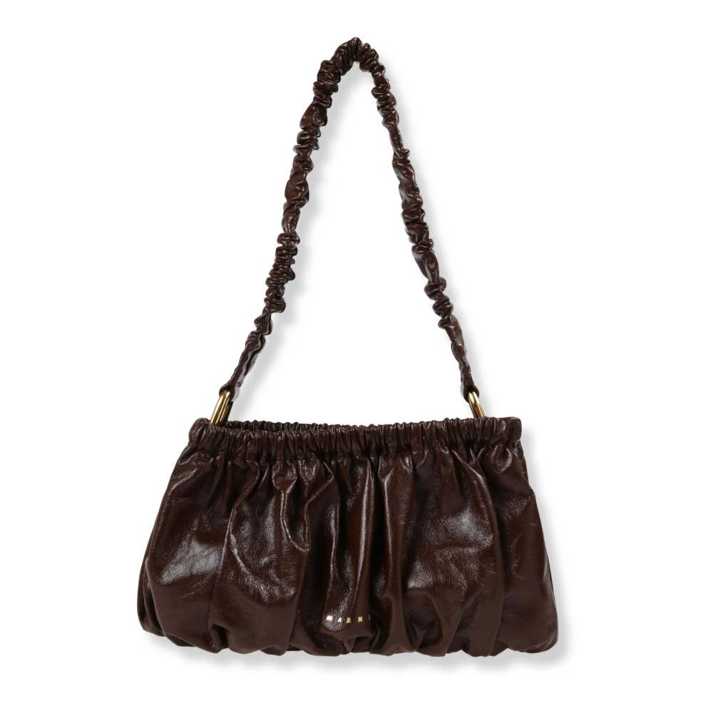 Marni Leather Gathered Clutch - Tasker - Dame - Brun - ONE SIZE - Læder