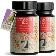 VITAMIN B12 hochdosiert - 2x365 Tabletten mit 500µg Vit B12 + FOLSÄURE 200µg pro Tablette - mit Methylcobalamin, Adenosylcobalamin & Hydroxocobalamin Vit. B12 - laborgeprüft - 100% vegan