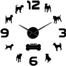 Patterdale terrier hundras vardagsrum vägg dekor klocka djur självhäftande diy 3d vägg klocka valp doggie älskare - Svart / 47 tum