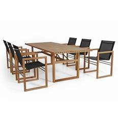 Brafab Vevi spisebordsæt Teak/sort 6 lænestole & bord 230x95 cm