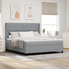 vidaXL Boxspring seng med madras & LED lysegrå 180x200 cm stof