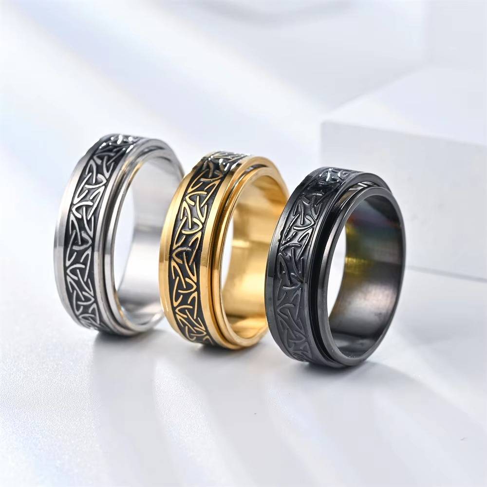 Vintage Viking Celtic Knot Rune Rings Rotating Stainless Steel Anti Stress Anxiety Relife Spinning Ring Men Anillo Antiestres