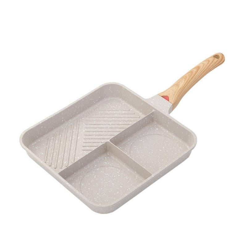 Tre-i-ett Aluminiumlegering Stekpanna Non-stick Äggpanna Idealisk för Matlagning Frukost Biff Delad Grill Biffgryta