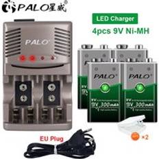 Palo 9v 6 f 22 ni-mh 9v laddningsbart batteri+smart batteriladdare för 1.2v aa aaa nimh nicd batteri för 9v laddningsbara batterier - 4 st och laddare