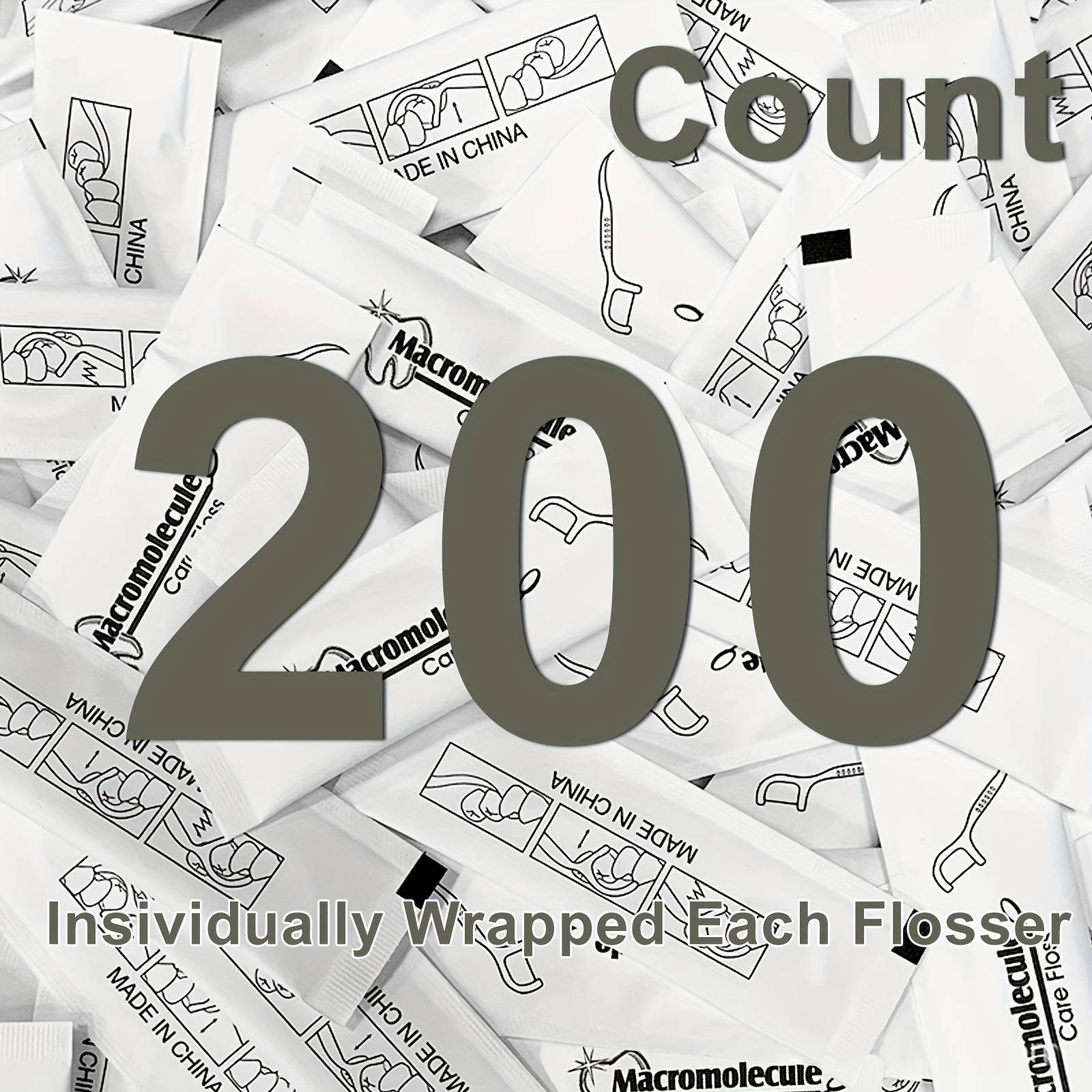 200 Count Dental Flossers Each Individually Wrapped, Floss Singles Bag, Travel Dental Floss, Floss Picks Oral Care Teeth Clean Flat Wire