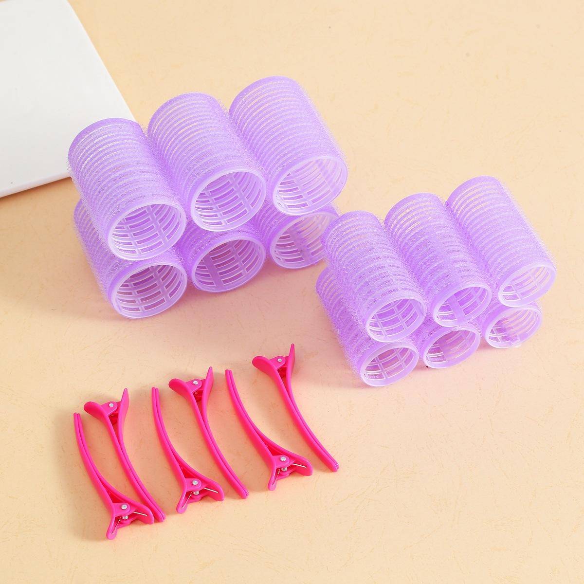 18pcs/Set Large Size Hair Rollers With Clips, Self-Gripping Curler Suitable For Hair And Bangs, DIY Hair Curling Tool Hair Rollers violett