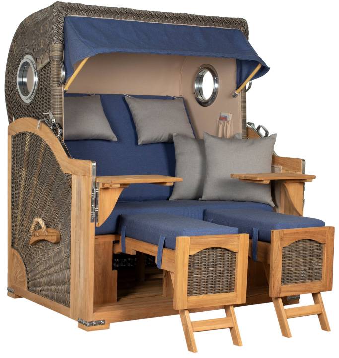 Strandkorb Amrum Grande Bullauge Teak PE Grey Dessin 595