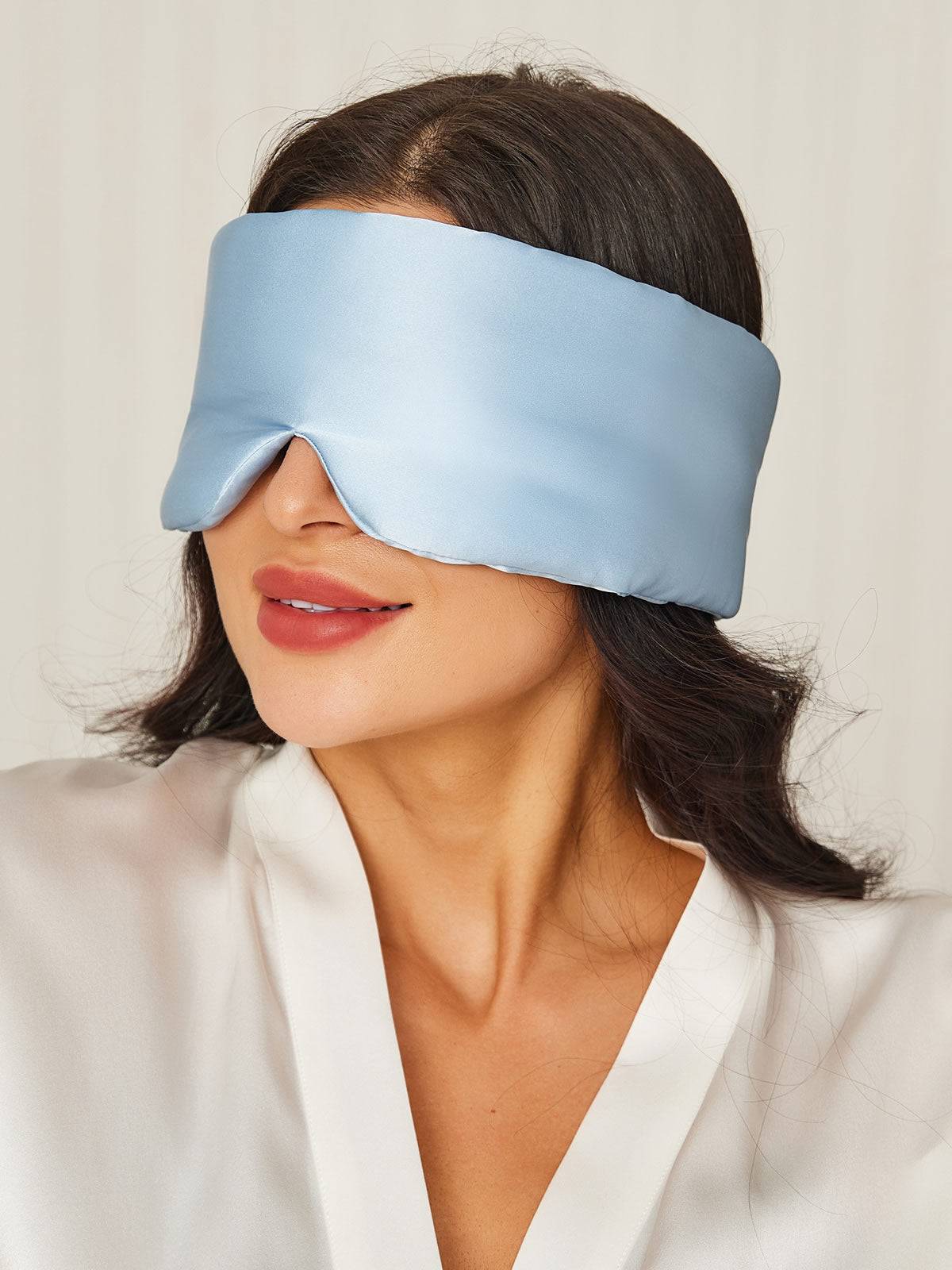 Siden sovmask i ett stycke med kardborreband - Ljusblå / One Size