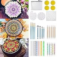 MeYuxg Mandala Dotting Tools set 37 stycken, mandala stencil, stenar måla tillbehör, prickig målning verktyg mandala, används för gör-det-själv ritning av stenmålningar och hantverk ritningar
