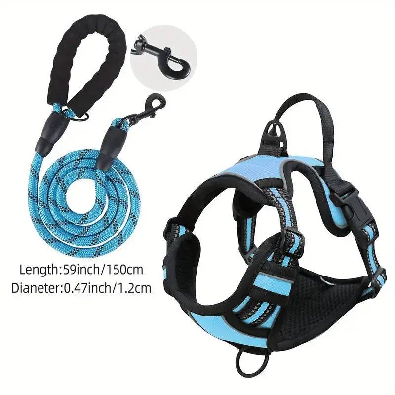 Reflective Front Clip Dog Harness with Handle - Blue / L (L)