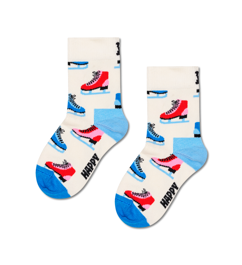 Kids Ice Skates Socks | Cream White - White, Pink, Red, Light Blue, Blue (12-24 Months)