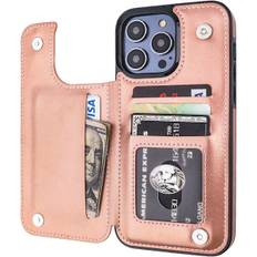 Kompatibel med iPhone 14 Pro Max Wallet Case med Kortlomme, PU Læder Støttefod Kortlommer Case, Dobbelt Magnet